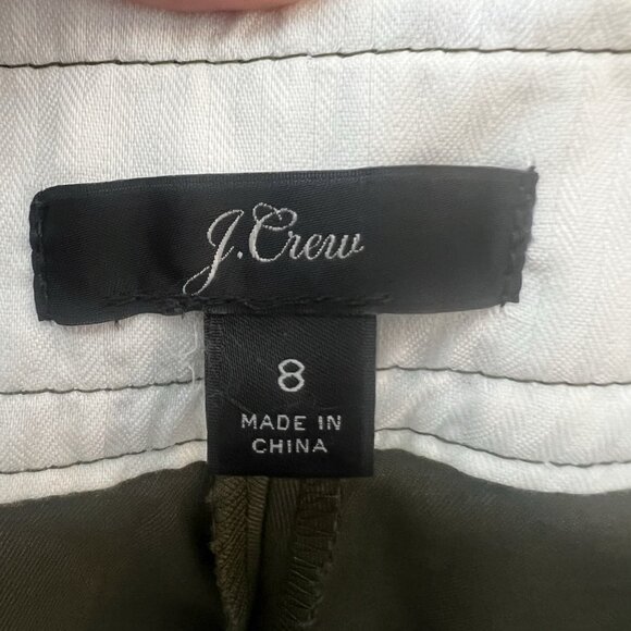 J. Crew Women Wide Leg Pants Size 8 High Rise Green Cotton Blend Zipper Pockets - Picture 3 of 10